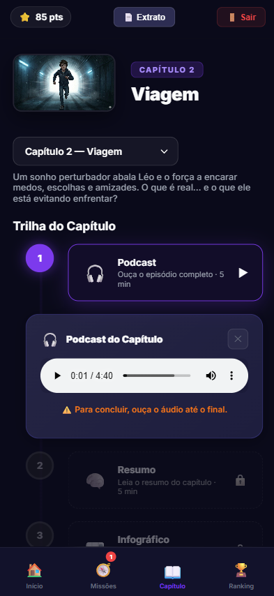 Trilha do capítulo na visão do celular